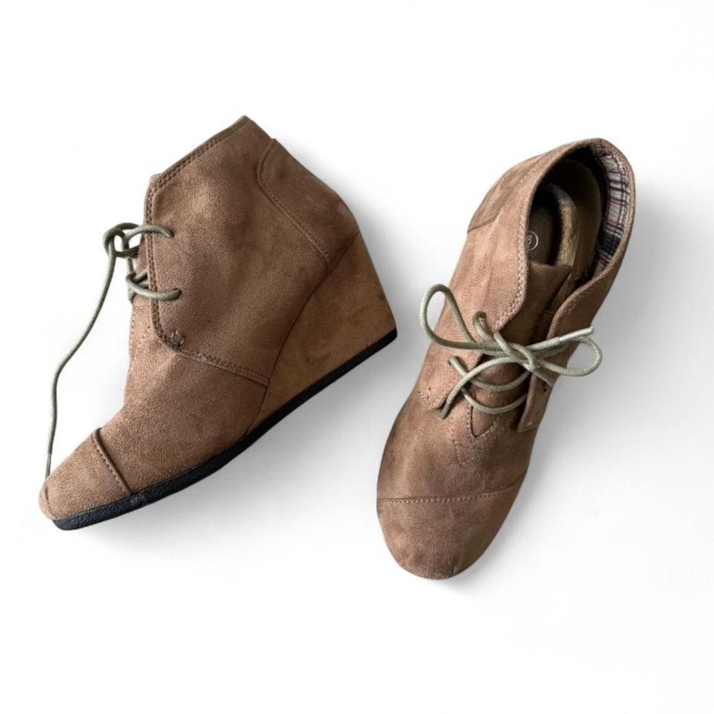 Faux Suede‎ Wedge Lace Up Ankle Booties